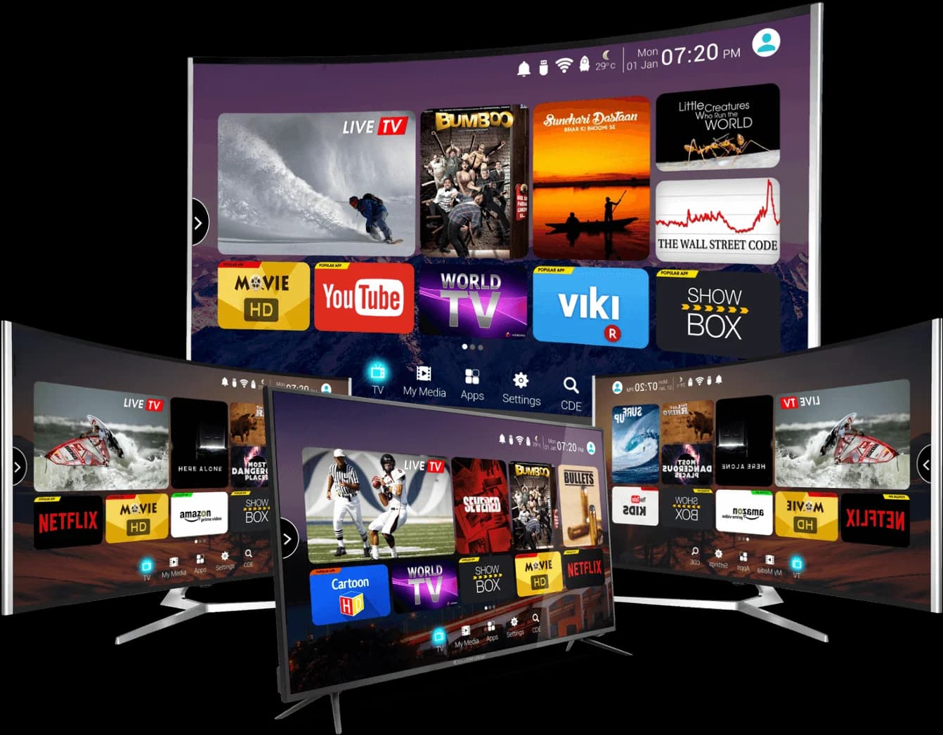 IPTV subscription interface on a Smart TV with live channels